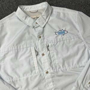 Duck Camp Lightweight Fishing Shirt Mens XL Blue Grid Vented Zip Pocket Logo